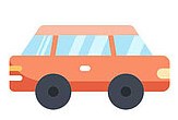 Auf dem Bild sieht man einen orangefarbenen Kleinwagen.